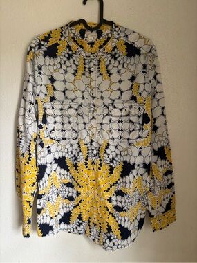 GAP Women Yellow, Navy & White Floral Button-Up Shirt